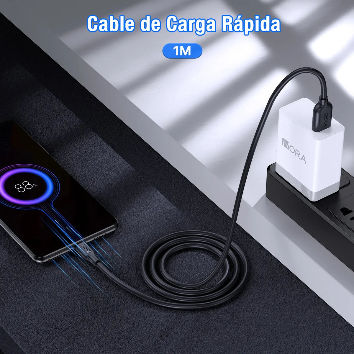 Cable 2.1A USB a Tipo C x 1m en Caja CAB237 Negro en Caja