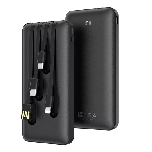 Powerbank 10.000 mAh Cables Incorporados (V8, Tipo C y IPhone) con Linterna y Pantalla GAR148