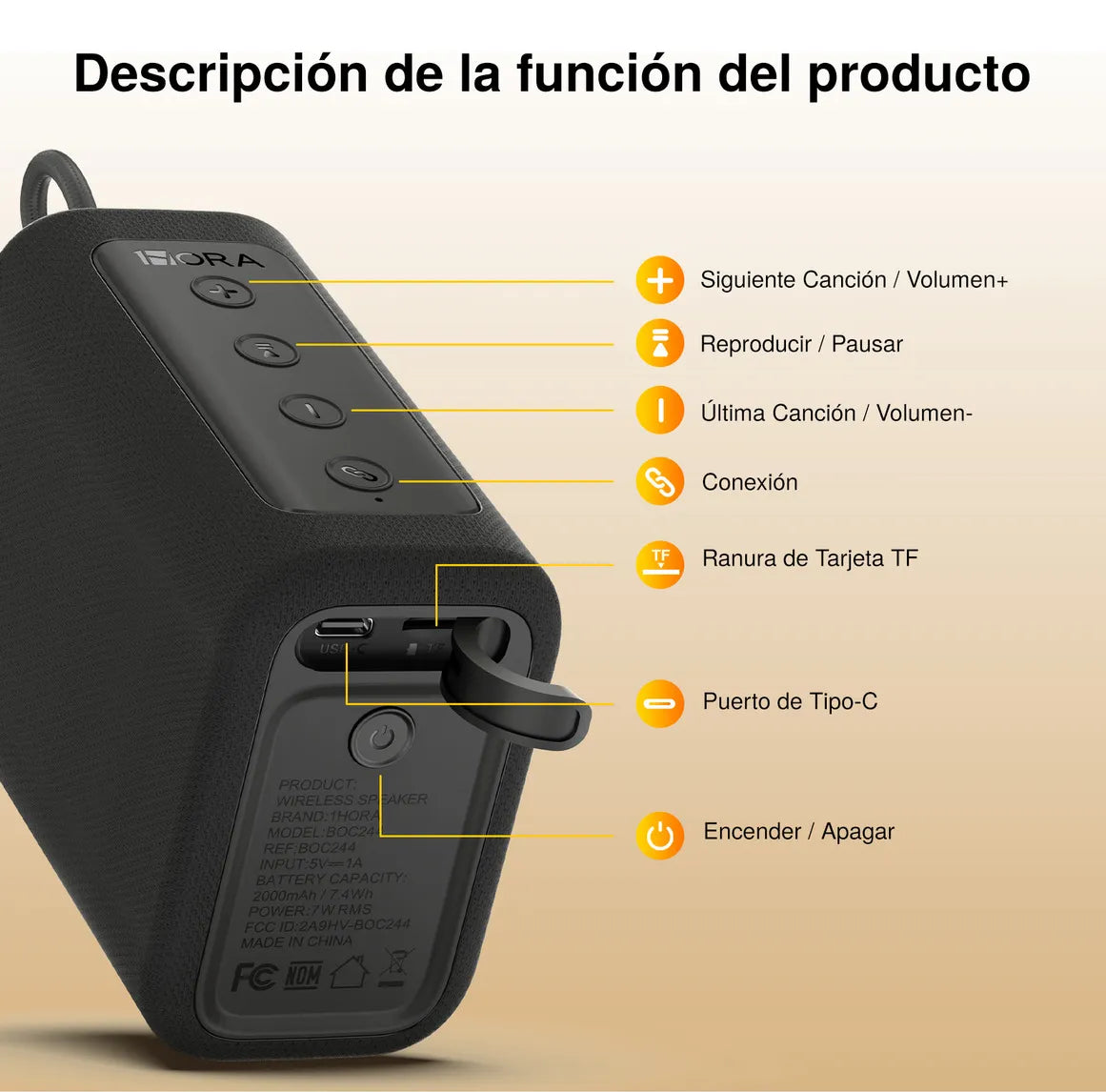 Bocina Portatil 7W BOC244 Negro