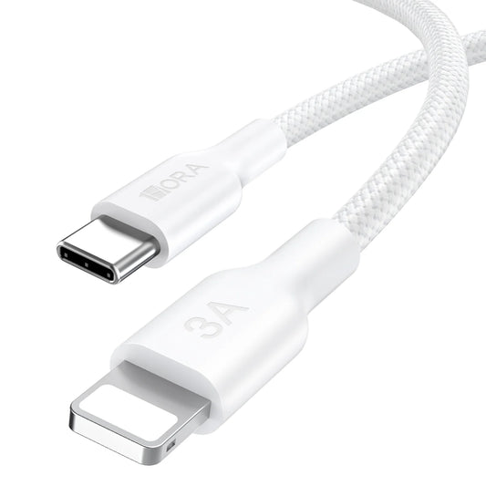 Cable Carga Rápida 3A Tipo C a Tipo IPhone x 1m Nylon Trenzado CAB273 Blanco