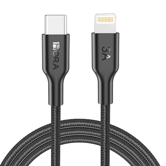 Cable Carga Rápida 3A Tipo C a Tipo IPhone x 1m Nylon Trenzado CAB273 Negro