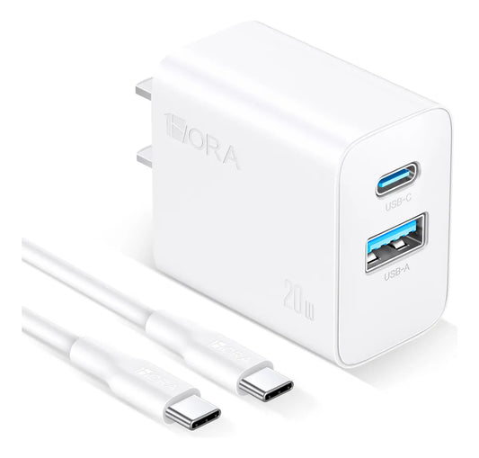 Cargador Carga Rápida 20W Tipo C y USB  + Cable Tipo C 3A x 1m GAR162