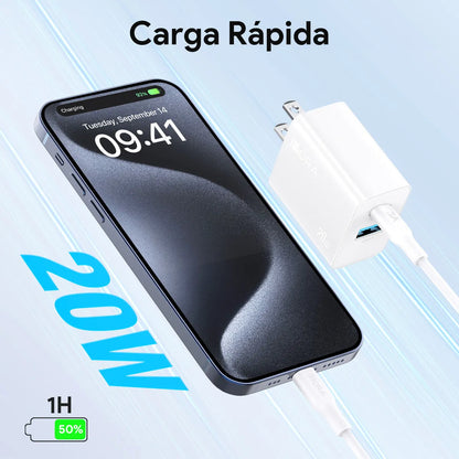 Cargador Carga Rápida 20W Tipo C y USB  + Cable Tipo C 3A x 1m GAR162