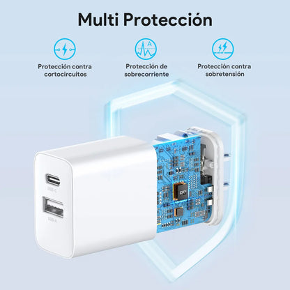 Adaptador Carga Rápida 20W Tipo C y USB GAR161
