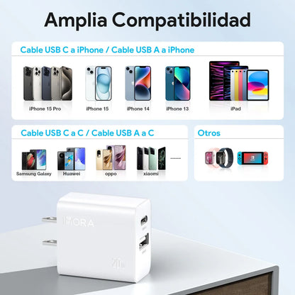Adaptador Carga Rápida 20W Tipo C y USB GAR161