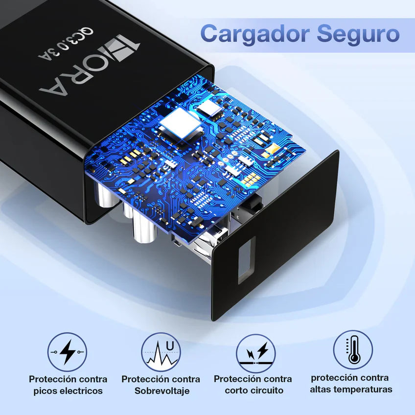 Cargador 18W USB + Cable USB a Tipo C 3A GAR092 Negro