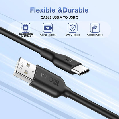 Cargador 18W USB + Cable USB a Tipo C 3A GAR092 Negro