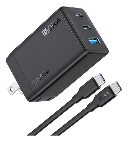 Cargador Carga Rápida 65W 2 Tipo C y 1 USB + Cable Tipo C 2m GAR322