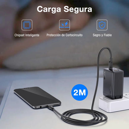Cargador Carga Rápida 65W 2 Tipo C y 1 USB + Cable Tipo C 2m GAR322