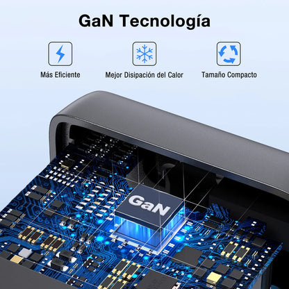 Cargador Carga Rápida 65W 2 Tipo C y 1 USB + Cable Tipo C 2m GAR322