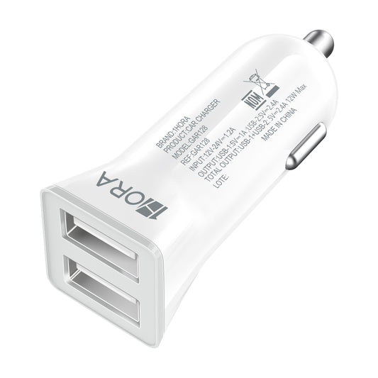 Adaptador de Carro 20W 2 USB + Cable GAR128 Blanco