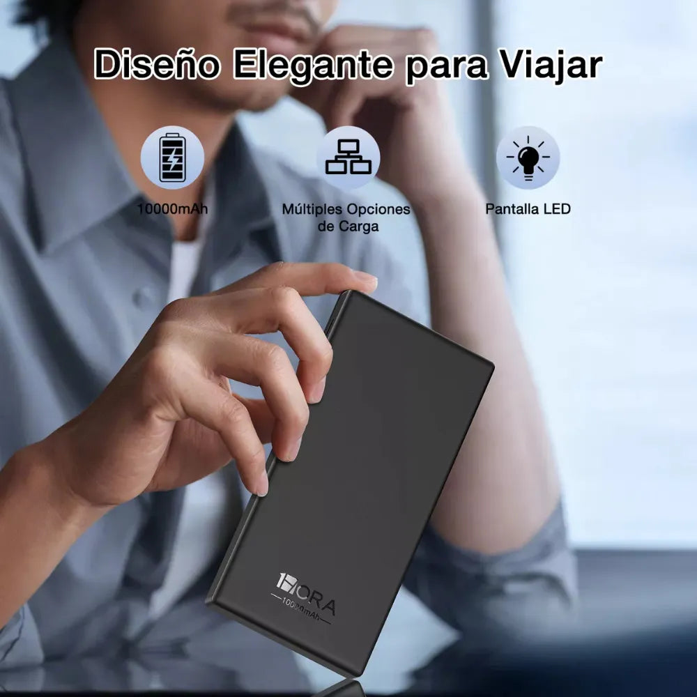 Powerbank 10.000 mAh 2 salidas USB con Linterna y Pantalla + Cable USB a Tipo C GAR263