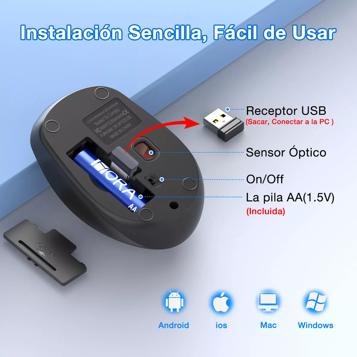 Ratón Mouse con pila AA RAT001 Negro